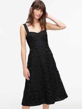 J. Crew Black Floral Lace Midi Dress Size 8